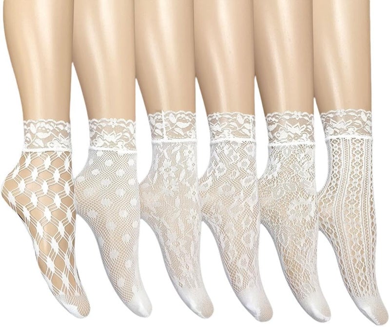 MarJunSep Lace Ankle Socks for Women Cute Elegent Sheer Mesh Fishnet Thin Nylon Crew Socks Sexy Fashion - Image 1